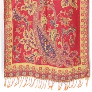 Boho Scarf Shawl Beach Wrap Sarong Paisley Floral Fringed Red Gold Festival